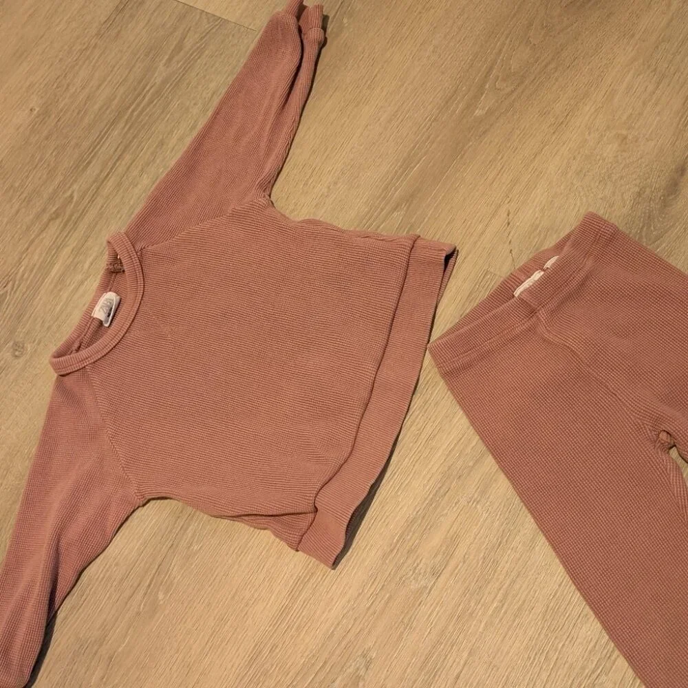 Zara Kids Thermal Waffle  Set in Soft Mauve